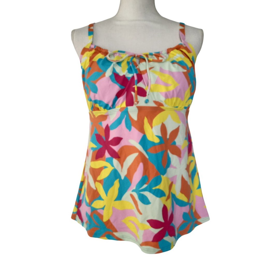 Land's End Women's Tropical Floral Tie Front Tankini Size 16